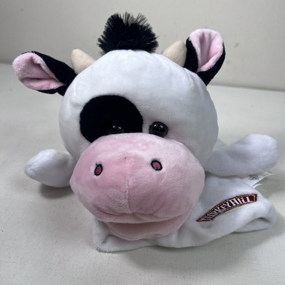 Cow Hand Puppet Movable Mouth Plush Black White Dairy Farm Stuffedβ Animal